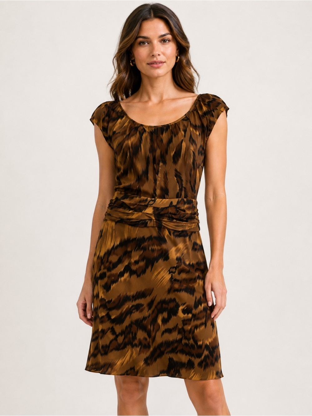 DVF Martina 100% Silk Animal Print Dress Brown Size 4